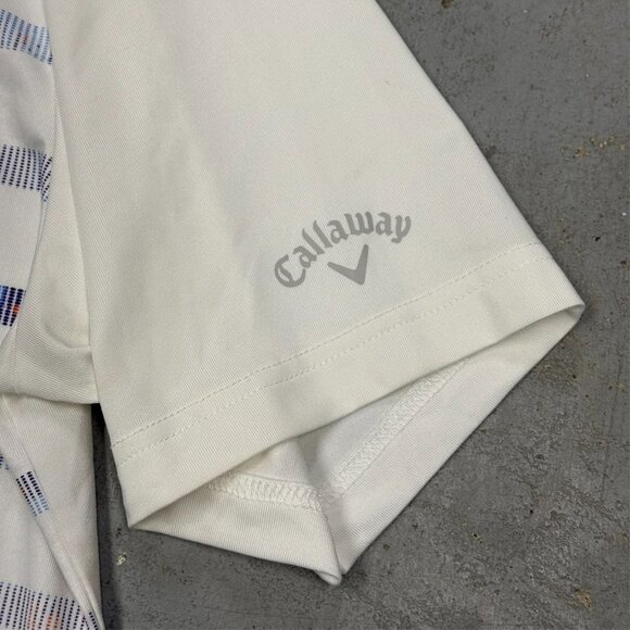Callaway Golf Shirt Stretch Short Sleeve Polo Striped White XL - Picture 3 of 7